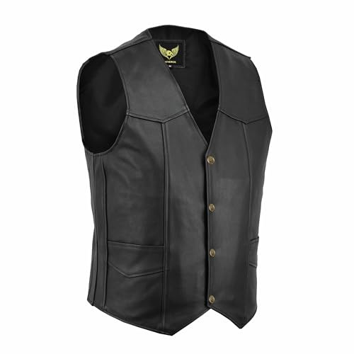 Leatherick Chaleco de cuero real para hombre, estilo motorista Moda casual