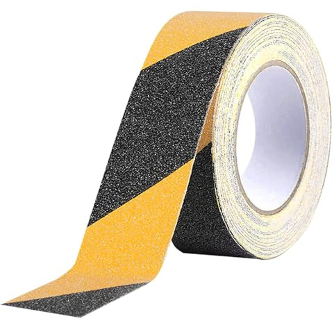 QitinDasen 10 M X 5 cm Svart-Gul Halkskyddstejp, Självhäftande Halkfri Säkerhetstejp, för Inomhus och Utomhus (1 Rulle)