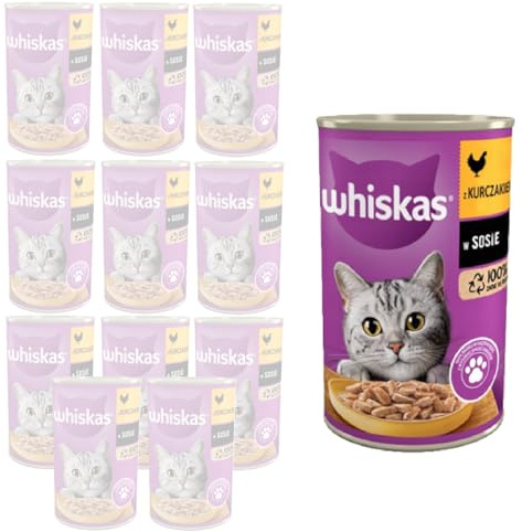 Whiskas Katzenfutter Nassfutter Adult 1+ mit Huhn in in Soße, 12 Dosen (12 x 400g)