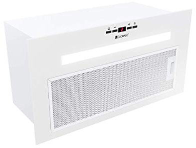 GLOBALO Hotte aspirante encastrable pour cuisine, ventilateur plat, filtre à graisse, sous meuble avec éclairage, largeur d'installation 80 cm, 4 niveaux de puissance, acier peint, Agendero 80.2 blanc