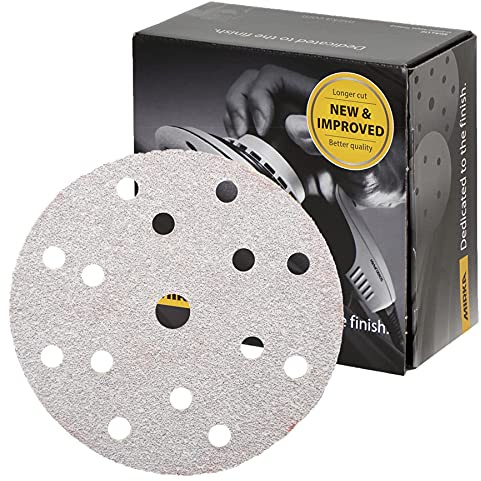 Mirka Basecut - Dischi abrasivi con gancio e anello da 150 mm, confezione da 50 dischi abrasivi in carta vetrata P40 per rifinitura, 15 fori, sistema di estrazione della polvere sottovuoto