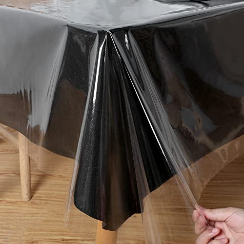 Obstal Kunststoff-Tischdecke, rechteckig, Vinyl-PVC-Tischdecke für Esstisch, Innen- und Außenbereich, 100% wasserdicht, schmutzabweisend, auslaufsicher, abwischbar, 137,2 x 304,8 cm, Transparent