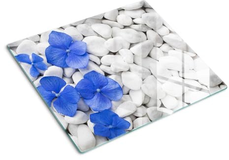 Glass Kitchen Board 60x52 cm Printed Food Contact Bacteria-Resistant Polished Edges Easy to Clean Rectangular Glass Smooth Surface Stain and Heat Resistance Non-Slip Feet - Hydrangea