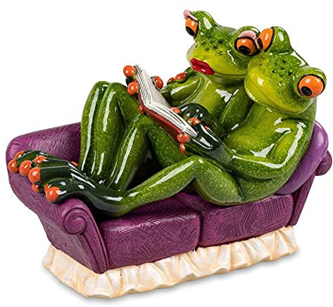 Formano Froschpaar auf Sofa 15x11cm aus Kunststein gefertigt und handbemalt