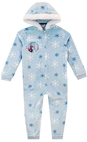 Disney Frozen 2 Einteiler für Mädchen, Fleece, All-in-One, Kinder-Fleece-Schlafanzug Elsa Anna mit Reißverschluss, blau, 3-4 Years