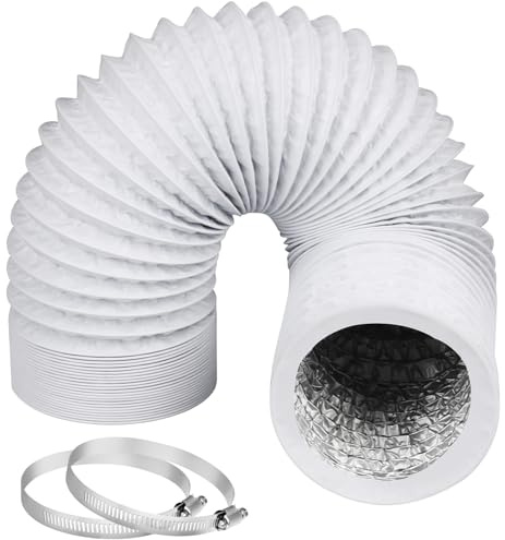 Omont Tumble Dryer Hose 100mm Ducting with 2 Clamps, 4 Inch Flexible Vent Kit Extractor Fan Ducting Aluminium Tube for Kitchen (White, 5 feet)