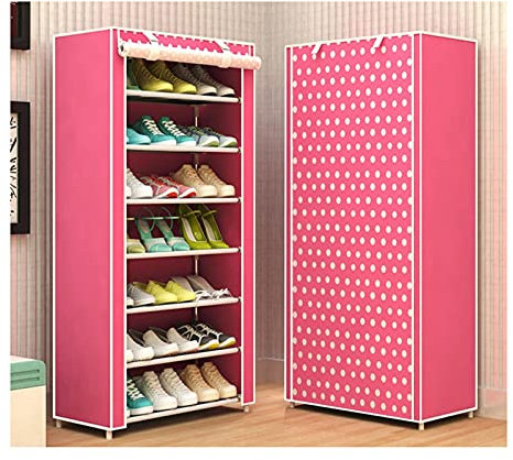 Kleiderschrank, Stoffschrank Tragbarer Schuh-Rack-Regal-Kabinett-Turm für Schrank 7 Tier-Schuh-Rack-Speicherorganisator mit Vliesstoffabdeckung Ideale Aufbewahrung Organizer ( Color : Pink-2 )