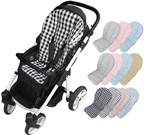 Funda Verano Silla de Paseo Bebé - Algodón - Colchoneta Fresquita Universal Carro - Marca Vizaro (Negro Cuadros Vichy - Algodón Premium 100%)
