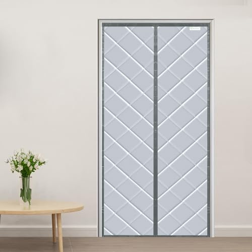 Meet Beauty Wärmeschutzvorhang Magnet für Türen, Upgrade Thermo Türvorhang Ohne Bohren, 95x205cm Isolier Schutz Vorhang, Haustierfreundlich, Wasserdicht, Winddicht, Volle Größe, Silbergrau
