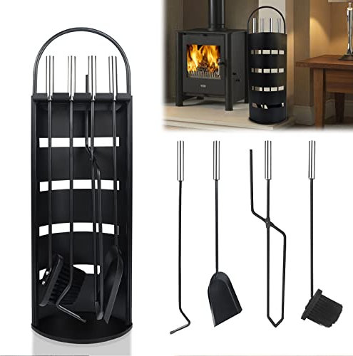 LZQ Edelstahl Kaminbesteck 5-teiliges Schwarz Hochwertige Klassisch Kaminzubehör Kamingarnitur Kaminreinigungs set aus Küche Haushalt Wohnen