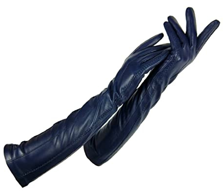 Bollrllr Damenhandschuhe Winter Warm Kaschmir Gefüttert Lange Handschuhe Ellenbogenpolster Lederhandschuhe Blau 7