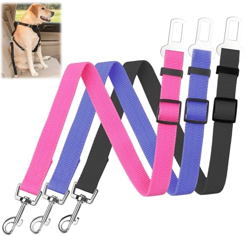 BLMHTWO Dog Seat Belt,3 Piece Adjustable Dog Car Harness Dog Seatbelt Durable Nylon Retractable Pet Seat Belt Dog Accessories Leash Leads Car Vehicle Seatbelt for Dogs Cats and Pets