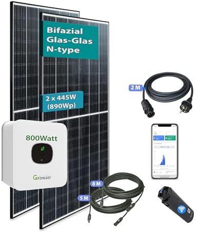Balkonkraftwerk Solaranlage Stecker fertig Balkon Solaranlage Set (Growatt Mic, ohne Halterung, 800W / 1335Wp)