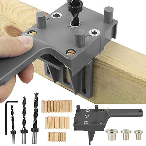 Keyohome 41 Stück Bohrschablonen, Dübel, Holzdübel, Parallelanschlag, Dübel, Zentrierstift, Zapfen, 6 mm/8 mm/10 mm, Bolzen aus Holz, handgefertigt, 41 Stück, Grau