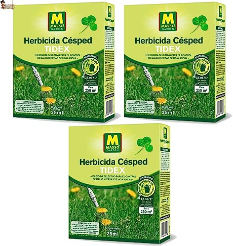 BricoLoco.com Herbicida selectivo césped Tidex hoja ancha. Pack 3x25ml. Hasta 750 m2. Fluroxipir. Control malas hierbas anuales y perennes (trébol, diente de león, correhuela, etc.). Sistémico (3)
