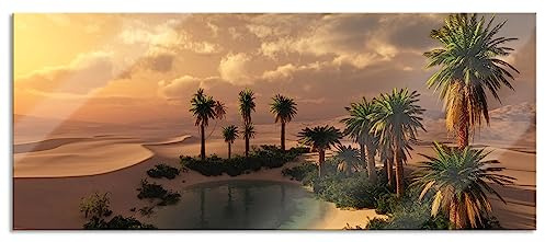 Pixxprint Glasbild Panorama, Wandbild aus Echtglas, Oase in der Wüste bei Sonnenuntergang, 100x40 cm, inkl. Aufhängung und Abstandshalter