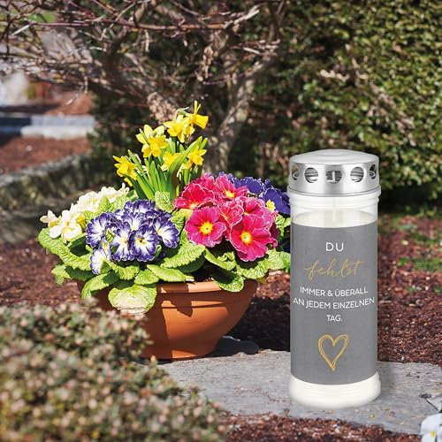 DOLORINO Grablicht mit Spruch Du fehlst immer und überall an jedem einzelnen Tag | 3er Set | 7-Tage Brenner | deutsche Qualität