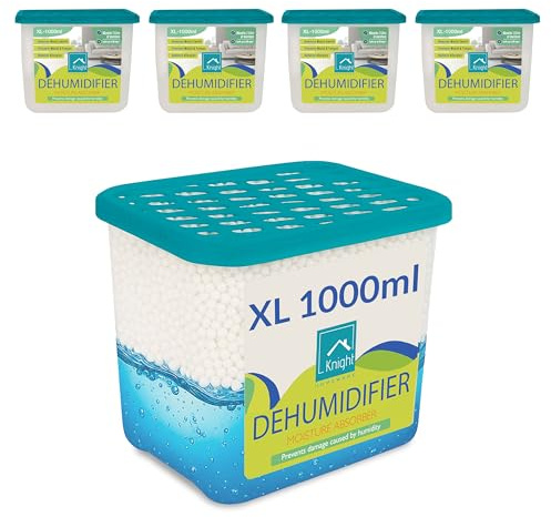 KNIGHT 1000ml 5 Pack Dehumidifier - 1L Moisture Absorber, Long Lasting 90 Days Dehumidifier, Prevents Mould and Condensation caused by Humidity in Home, Kitchen, Caravan & Garage - Patent Design