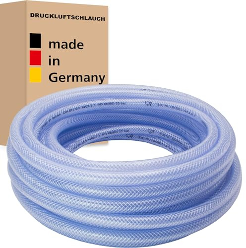 Druckluftschlauch Transparent Druckschlauch Luftschlauch Lebensmittelschlauch Gewebeschlauch Kompressorschlauch Wasserschlauch - Made in Germany (13 x 3 mm (1/2), 50 m)