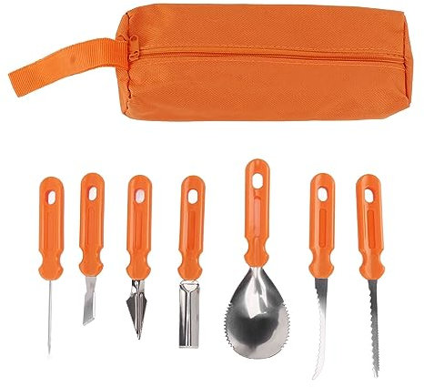WOOXGEHM Halloween Kürbis Schnitzset, 7 teiliges DIY Kürbis Schnitzwerkzeug Set aus Edelstahl, Kürbis Schnitz Schablonen Set, Handgefertigt für Erwachsene Kinder