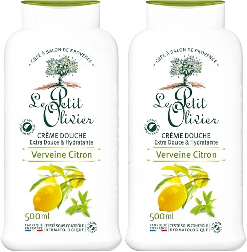 LE PETIT OLIVIER - Crème Douche Extra Douce & Hydratante - Parfum Verveine Citron - PH Neutre Pour La Peau - Sans Savon, Sans Colorant - Fabriqué En France - 500 ml (Lot de 2)