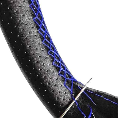 AUTOZOCO Housse de volant avec aiguilles et fil, protection de volant à coudre, housse de volant antidérapante, convient pour un diamètre de 37/38 cm, noir avec fil bleu