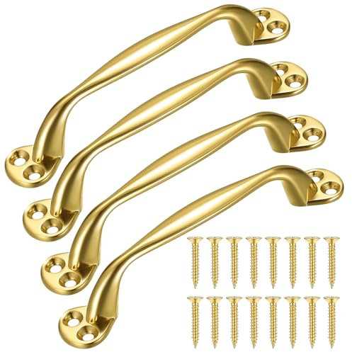Heozhuyi 4 Pezzi Maniglie per Porte, Maniglie per Armadi oro, Maniglie per Ante Mobili, Maniglie Pomelli a Forma di Fiocco per Cassetti, Ante Armadio, con Viti - 129 mm