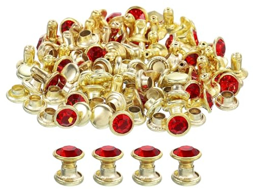 QUARKZMAN 50 Stück Goldene Rote Strassnieten, 6mm/0,24 Lederhandwerk Nieten Kristallnieten Metall Doppelkappen Strassnieten Studs für DIY Lederhandwerk Herstellung Geldbörse Kleidung