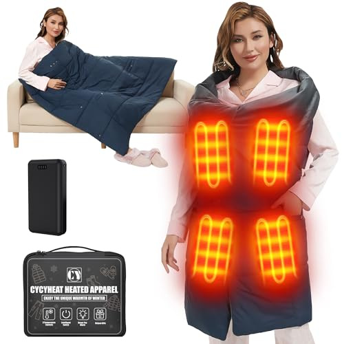 Heizdecke Kabellos mit 20000mAh 7.4V Akku für Herren Damen, 132×110cm Elektrische Wärmedecke Tragbar mit 8 Heizzonen und 3 Temperaturstufen für Zuhause & Büro