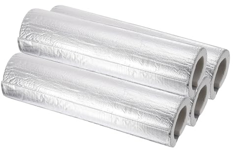 PATIKIL 2-1/16(52mm) ID 3-1/4(82mm) OD Pipe Insulation Foam Tube, 4Pcs 1.3Ft Self Adhesive Pre Slit Pipe Insulation Tube Cover Wrapping with Aluminum Foil for Winter Irrigation, White