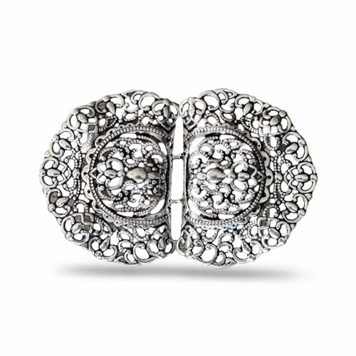 Hartmann-Knöpfe auffallende silberfarben glänzende Trachten Schliesse Metall 80mmx50mm zum Annähen (1 Stück)