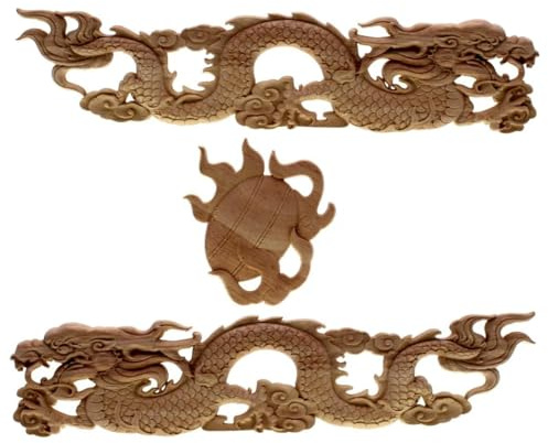XBHGSY Holz Geschnitzte Applique Der Chinesische Drache Lange Holzschnitzerei Blumenapplikation Heimdekoration Zubehör Tür Schrank Möbelfiguren 30 X 7 Cm