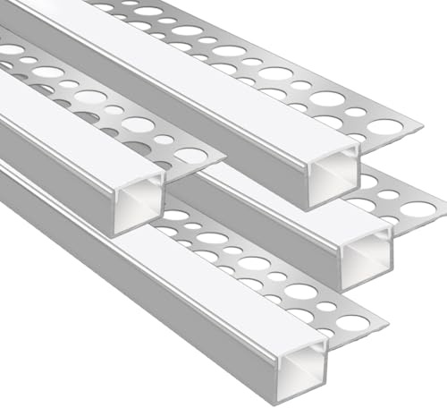 LEDLightsWorld Plaster-in LED Profile, 4 Pack 3.3ft/1M Aluminum Profile with Milky Diffuser for 13mm LED Strip, Trimless Plaster Profile Single Sides Channel for Wall and Ceiling