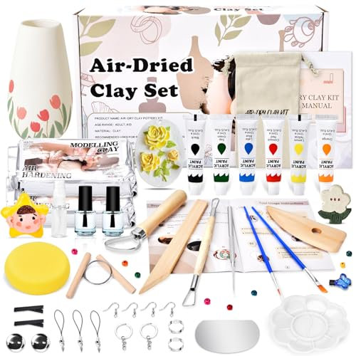 Herenear Lufttrocknendes Ton-Töpfer-Set für Anfänger, Töpferset für Zuhause, Ton Lufttrocknend in Weiß, Keramik Set für Erwachsene und Kinder, Töpfern, Kreative DIY Geschenke (Ton)