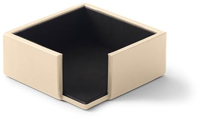Eglooh - Minerva - Notizzettel Box Leder Beige - Zettelbox, Notizklotz, Zettelkasten für Schreibtisch und Büro - cm 11,2 x 11,2 x H.4,5 - Made in Italy