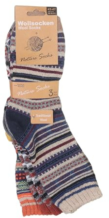 MATY FASHION Calcetines para hombre, multicolor, cálidos, noruegos, invierno, traje tradicional de lana, 198, 3 Pares Colorido Mezclado, 43-47