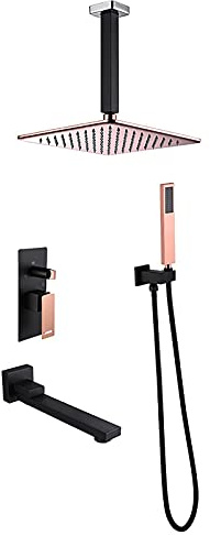 GLJTUO Ensemble De Douche Système De Douche avec Bec De Baignoire Système De Pomme De Douche À Effet Pluie Carré De 10 Po avec Ensemble Combiné À Main, Ensemble De Robinet De Douc,