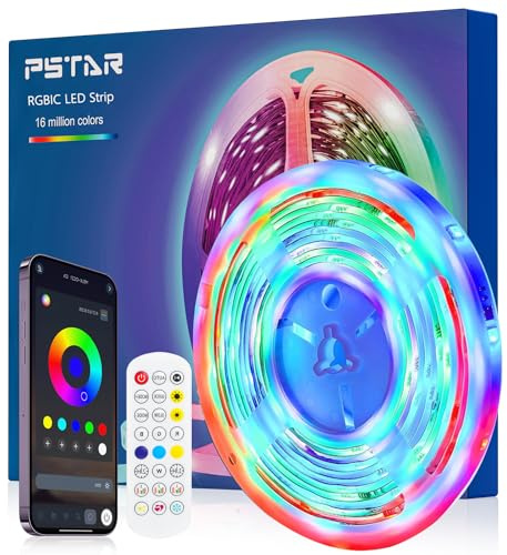 PSTAR LED TV Hintergrundbeleuchtung 4M, RGBIC Led Strip mit App-Steuerung und Upgrade 2.4G RF Fernbedienung für 50 bis 70 Zoll TV und PC, 30LED/m, Music Sync, Eingebaut-IC, for TV PC Dekoration
