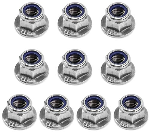 TA-VIGOR 10Pcs M10 Flange Lock Nuts, Stainless Steel Nylon Insert Hex Self Locking Nuts for Industrial Construction Fasteners