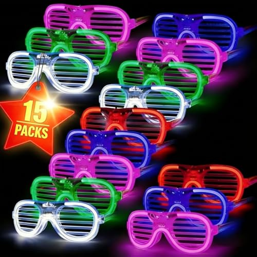 Vesmiga Neon LED Party Glasses – Light Up Flashing Glow Glasses for New Year's Eve, Christmas & Birthday, Disco Rave Sunglasses for Festival, Club, Wedding Party Favors (5/10/15/30 Pack)