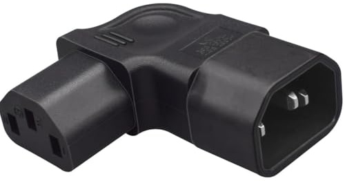 TECHZOCO Adattatore da IEC C14 a C13 a gomito adattatore C14 a C13, connettore IEC 320 C13 a C14 90 gradi, 10A 250V, adatto per computer, monitor, stampante, UPS Server, Nero, angolo sinistro