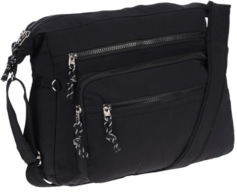 Christian Wippermann Nylon Umhängetasche Damen Groß - Mittelgroß mit Zwei Hauptfächern - Verstellbarer Trageriemen bis 150 cm - Reißverschlussfächer - Tasche mit Vielen Fächern - 30x26x12 cm