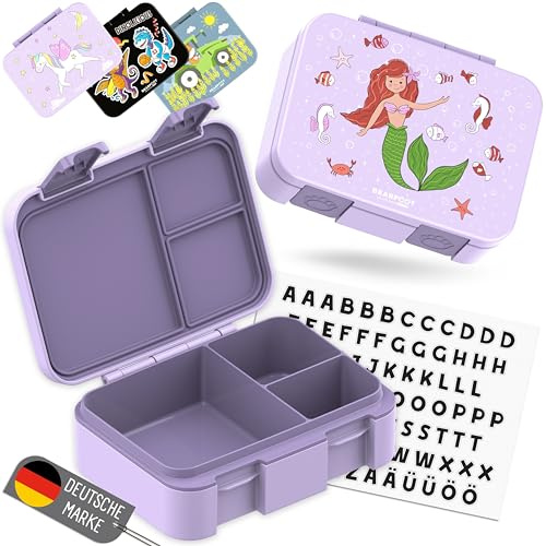 BEARFOOT Bento Box COMPACT Lunchlåda för barn (sjöjungfrulila, 650 ml) | BPA-fri, läckagesäker matlåda med fack, för skola och förskola, för flickor och pojkar, lätt och kompakt
