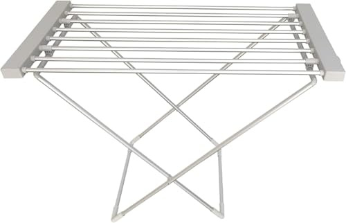 GlamHaus Heated Electric Clothes Airer Dryer Rack Foldable, 130W - Portable Indoor Free Standing Deluxe Eco Dry - Energy Efficient, Low Energy - Aluminium, Silver