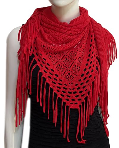 YUPEIUKLI Damen Schal aushöhlen gestrickt Dreieckstuch Imitation Kaschmir weich Winterschal Wickelhalstuch Decke mit Fransen
