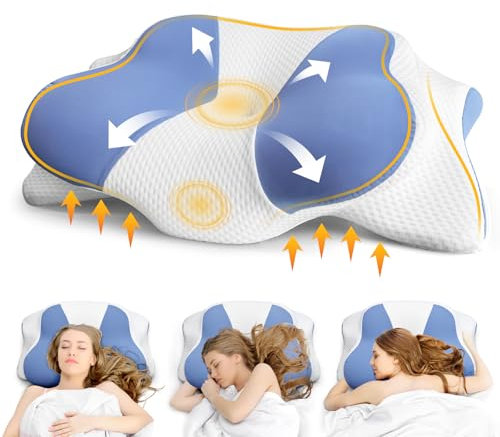 Nackenkissen Kopfkissen - Orthopädisches Kissen für Schulter und Nackenschmerzen, Memory Foam kissen für Bauch, Rücken, und Seitenschläfer, Ergonomisches Kopfkissen mit Nackenstütze (66 x 40 x 14 cm)