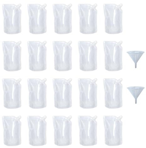 Yukiyi 20pcs 250ml Refillable Clear Drink Pouches for Festivals Essentials Festival Accessories Travel Plastic Drinks Juice Bags Drink Container Party Halloween Cold Beverage
