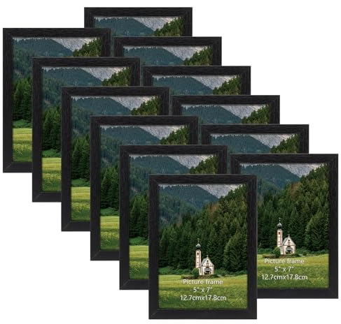 HORLIMER 5x7 Picture Frame Set of 12, Black Picture Frames Display 5 by 7 Photo for Wall or Tabletop