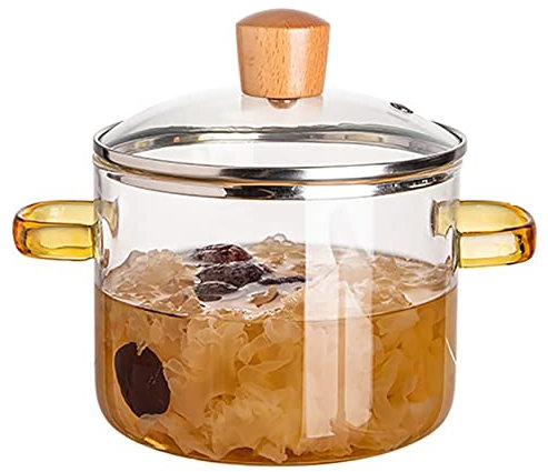 Kochtopf aus Glas, 1,6 l Auflaufform mit Deckel, beheizbarer Kochtopf, hitzebeständiger Suppentopf aus klarem Borosilikatglas für Salat, Nudeln, Pasta, Suppe, Milch, Lebensmittel, Früchtetee, 2 Farben