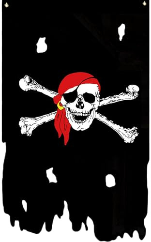 Gwezmxs‌ Bandiera Pirati da Esterno, Cranio con Bandana Rossa per Feste Pirata/Decorazione Giardino, Pirate Flag, 90x150cm